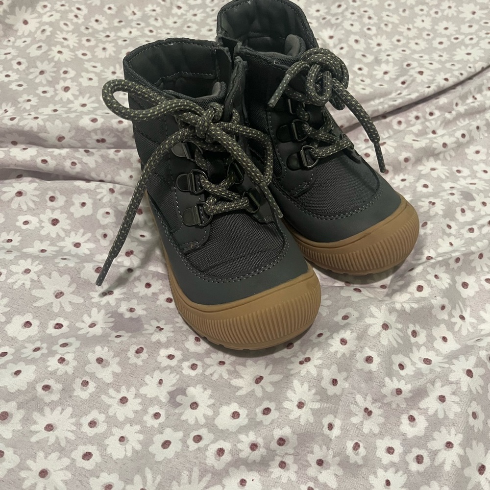Kids Grey and Tan High-Top Shoes